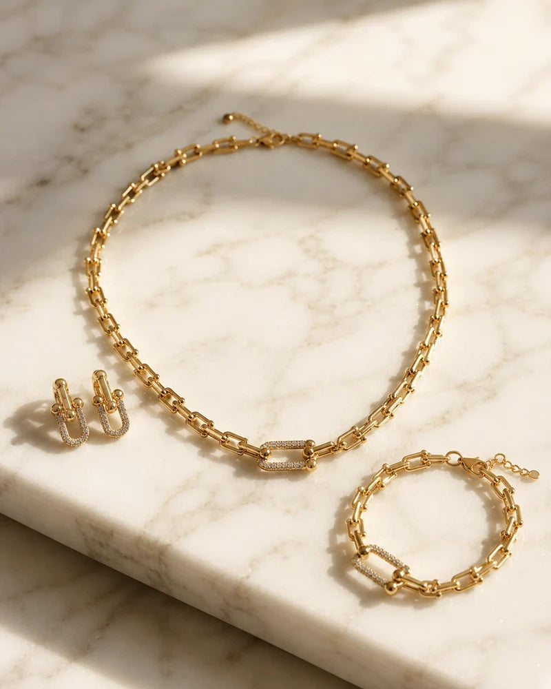 Gold U-Link Jewelry Set
